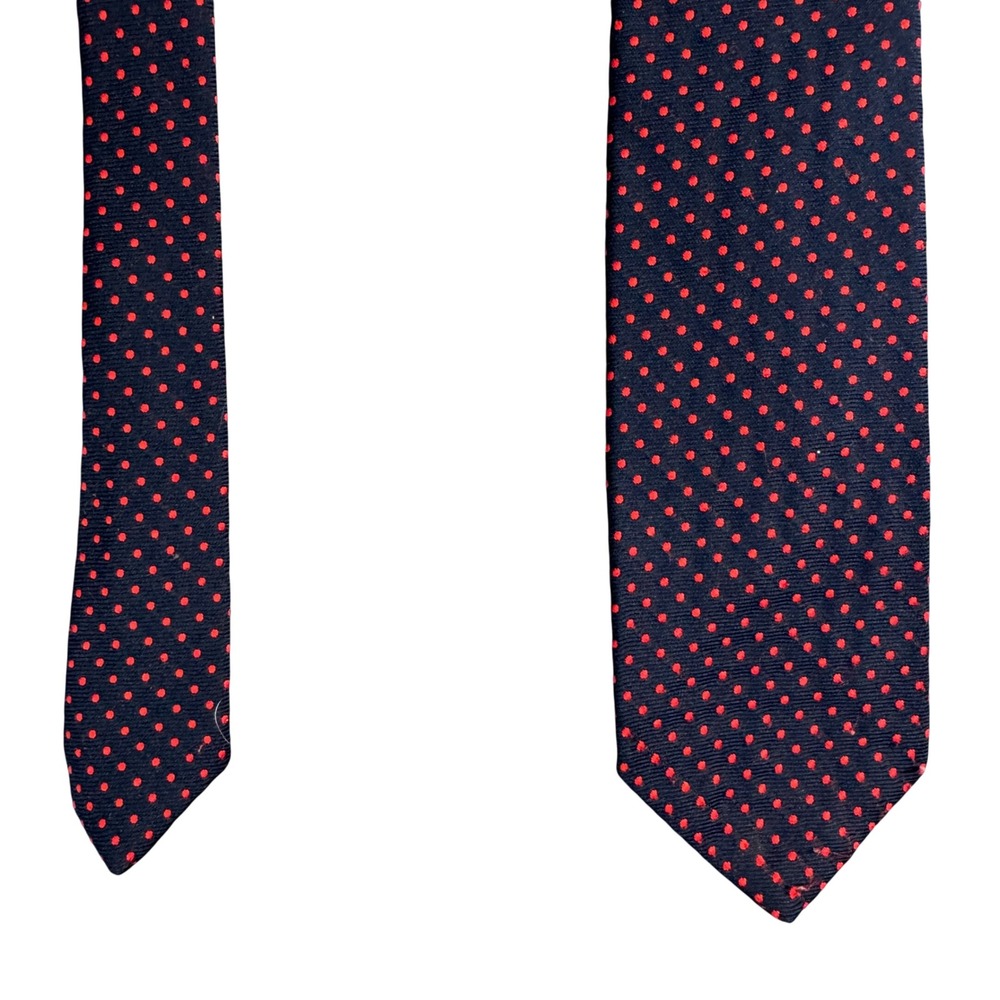 Vintage Wemlon by Wembley Navy Blue Red Polka Dot Washable Necktie 53.5x3